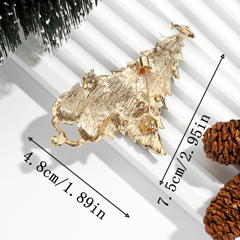 Festliche Emaille-Weihnachtsbaumbrosche mit Katze und Fisch, zweifarbig - image 3