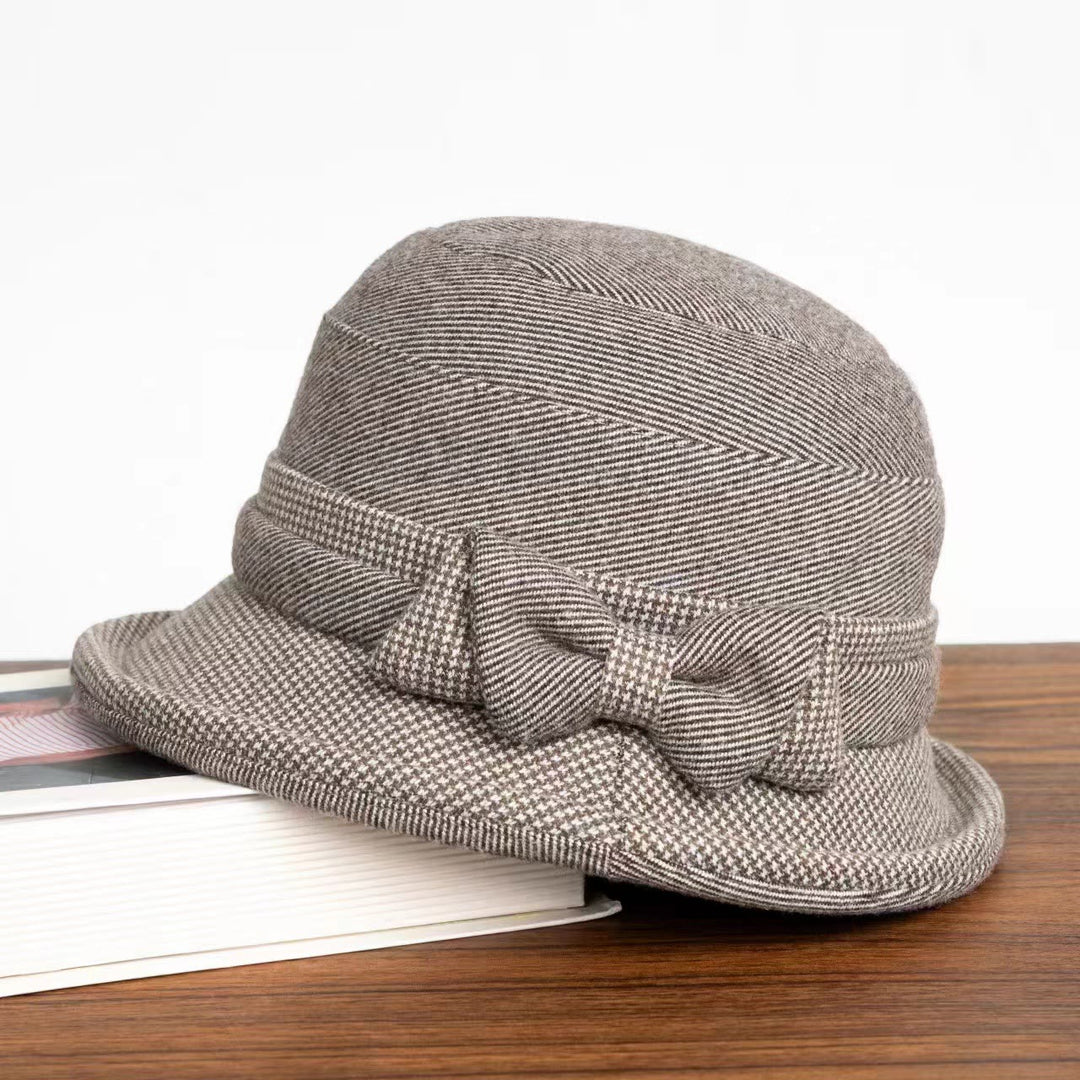 Damen-Bucket-Hat mit Hahnentrittmuster, kariert und mit Schleife verziert - Hellgrau - M (22-22 7/8") - image 0