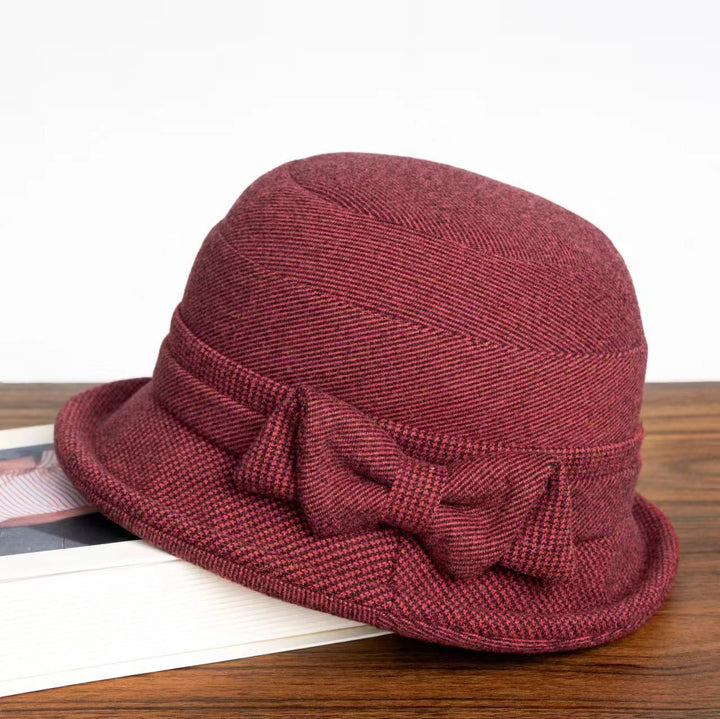 Damen-Bucket-Hat mit Hahnentrittmuster, kariert und mit Schleife verziert - Angorarot - M (22-22 7/8") - image 2