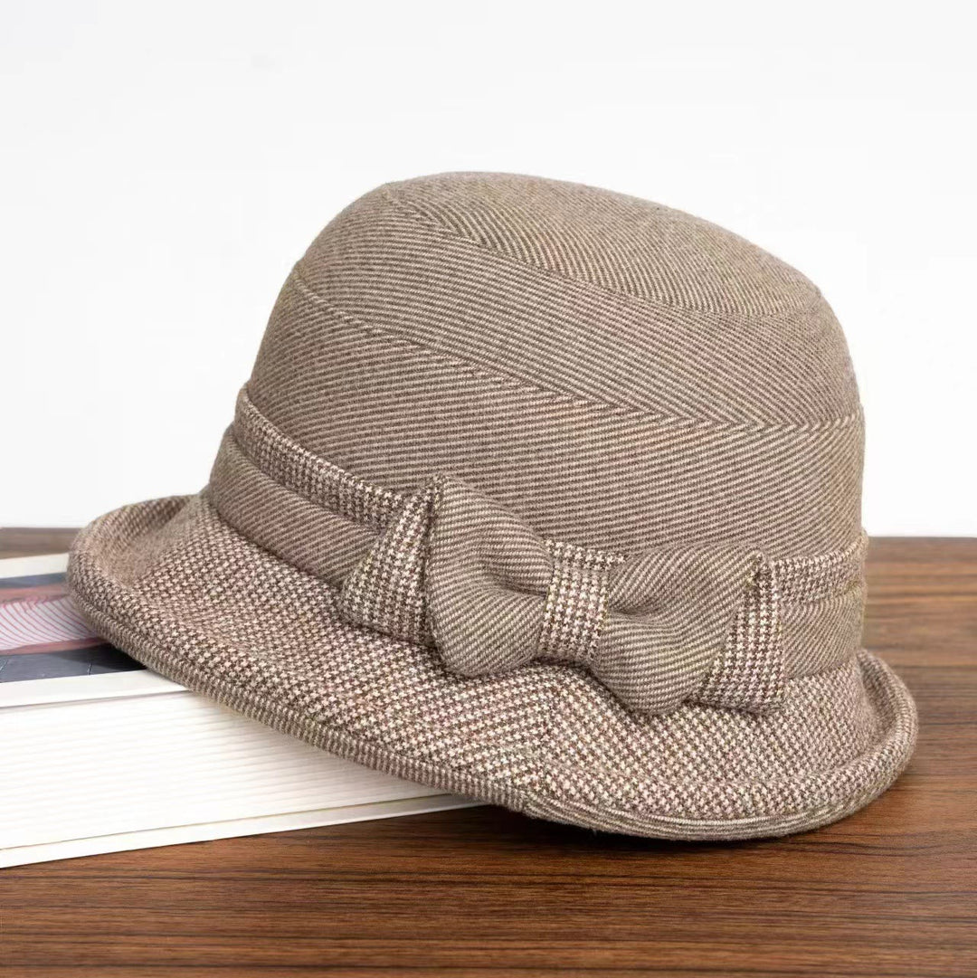 Damen-Bucket-Hat mit Hahnentrittmuster, kariert und mit Schleife verziert - Khaki - M (22-22 7/8") - image 4