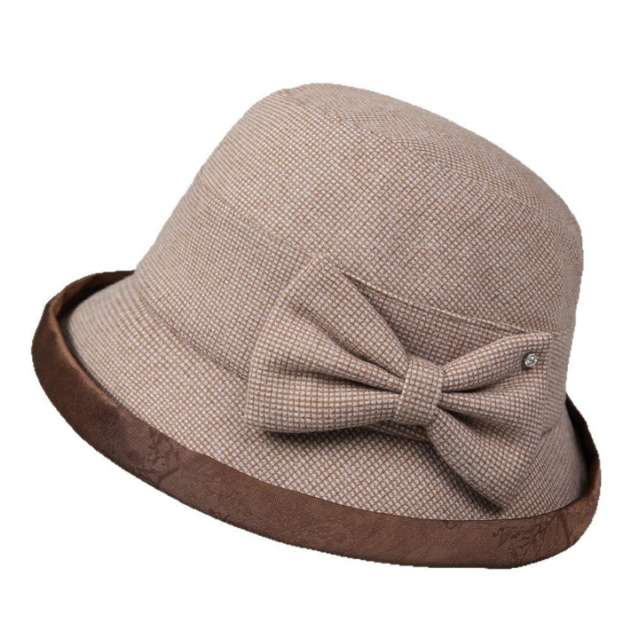 Eleganter Damen-Bucket-Hat mit Karomuster, Schleife und Strassbesatz - Khaki - M (22-22 7/8") - image 0