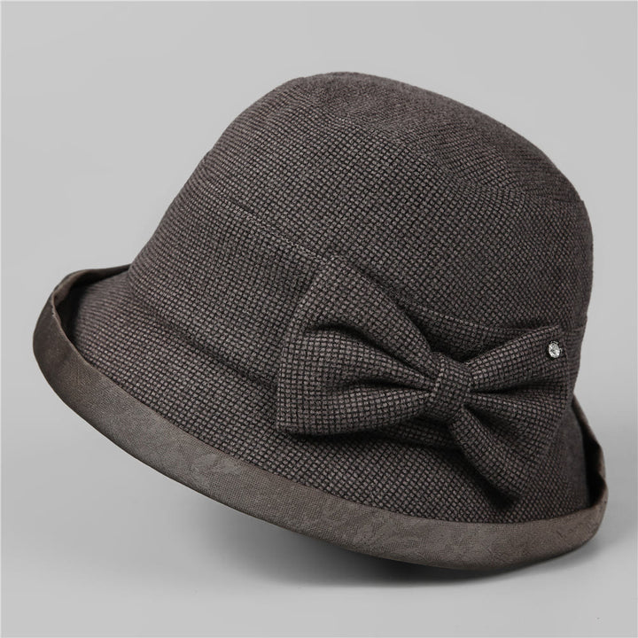Eleganter Damen-Bucket-Hat mit Karomuster, Schleife und Strassbesatz - Schwarz Grau - M (22-22 7/8") - image 8