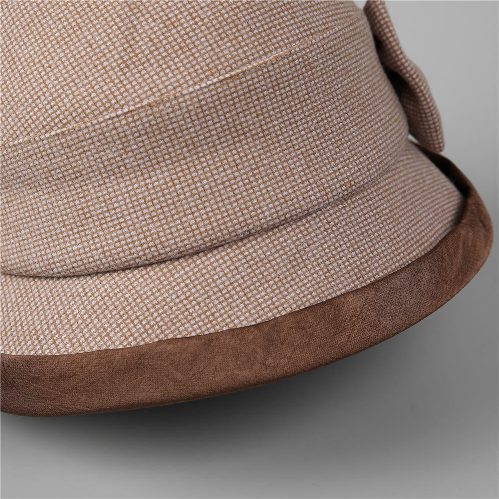 Eleganter Damen-Bucket-Hat mit Karomuster, Schleife und Strassbesatz - image 4