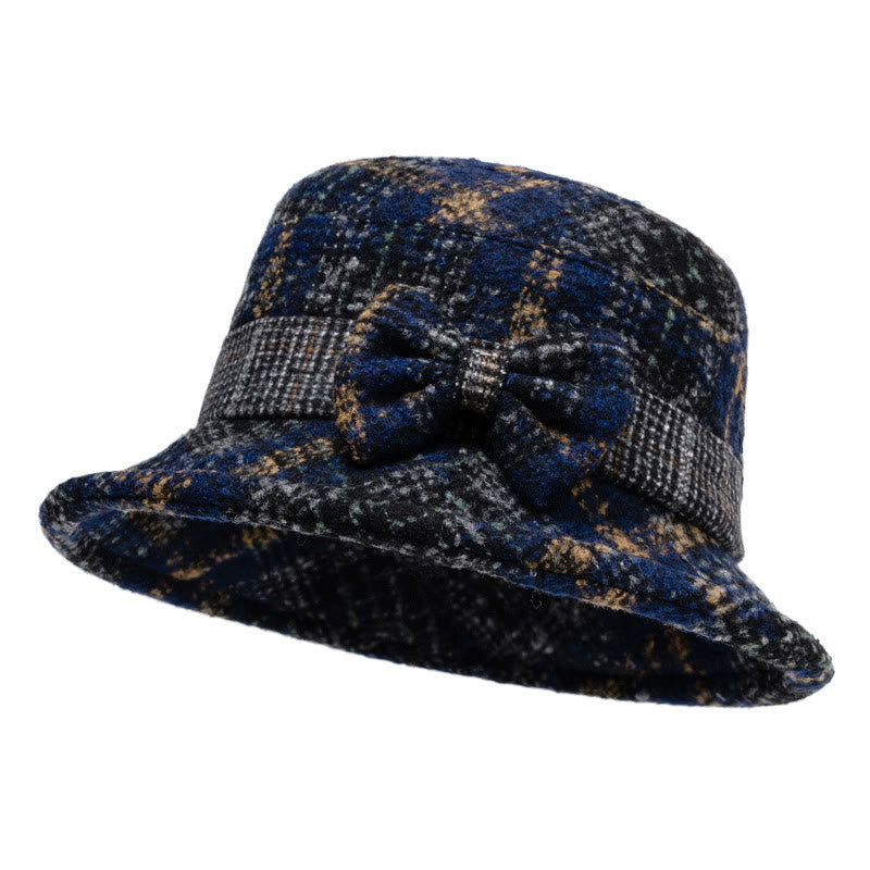 Damen-Bucket-Hat aus Wollmischung mit melierter Textur und Schleifenverzierung - Marineblau - M (22-22 7/8") - image 9