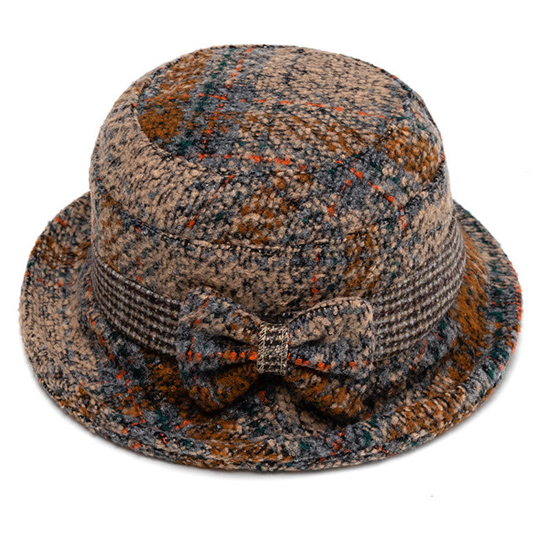 Damen-Bucket-Hat aus Wollmischung mit melierter Textur und Schleifenverzierung - image 1