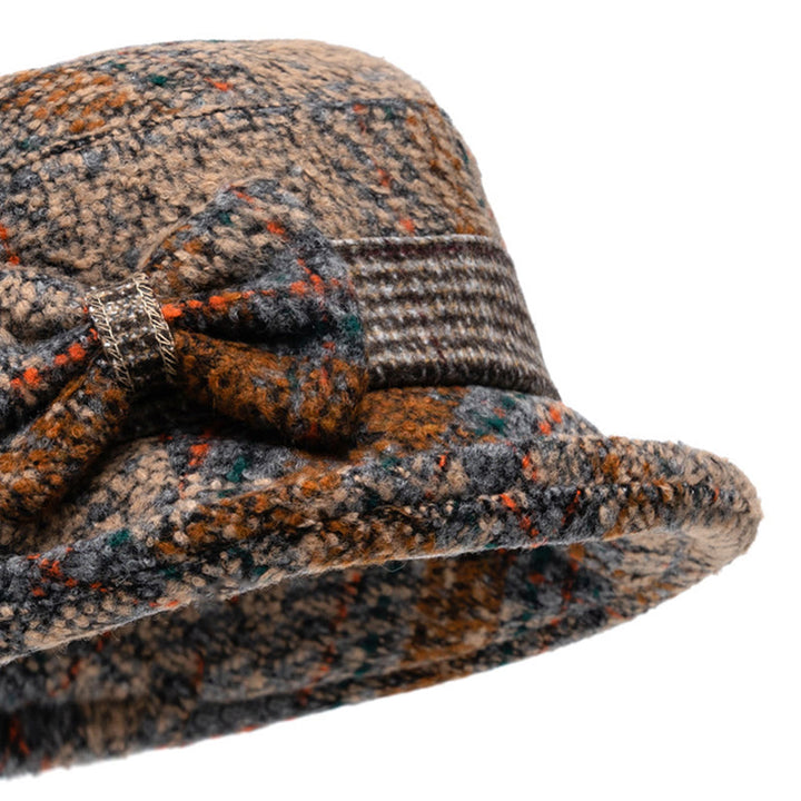 Damen-Bucket-Hat aus Wollmischung mit melierter Textur und Schleifenverzierung - image 4