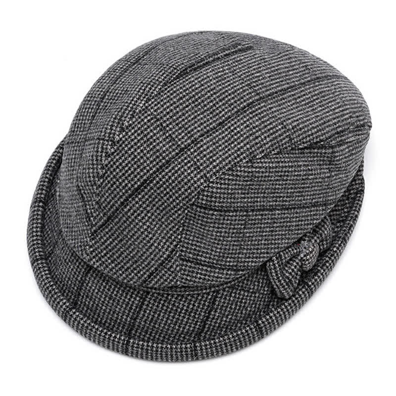 Warme Damen-Baskenmütze mit Karomuster und Schleifenverzierung - image 7