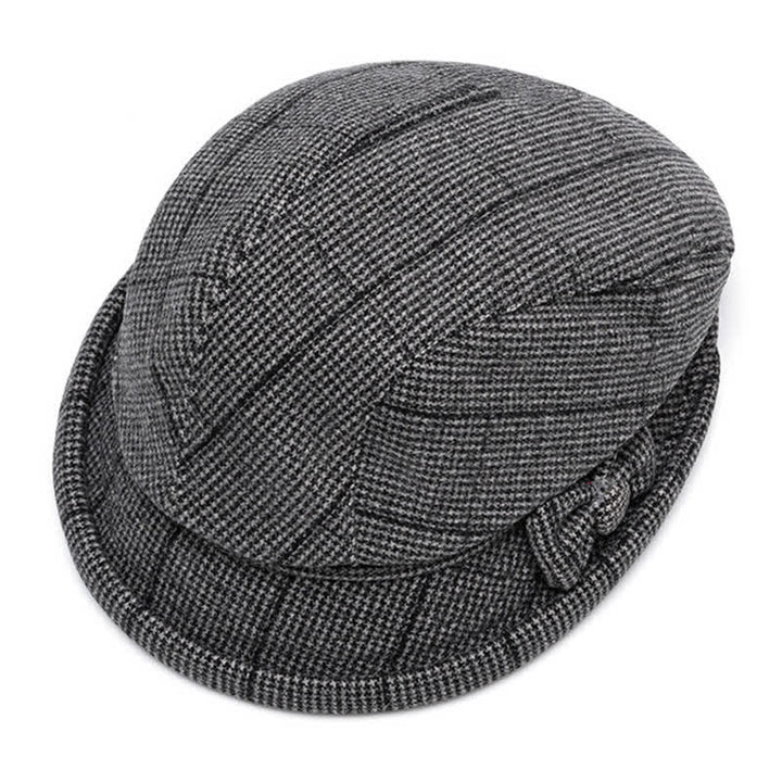 Warme Damen-Baskenmütze mit Karomuster und Schleifenverzierung - image 7