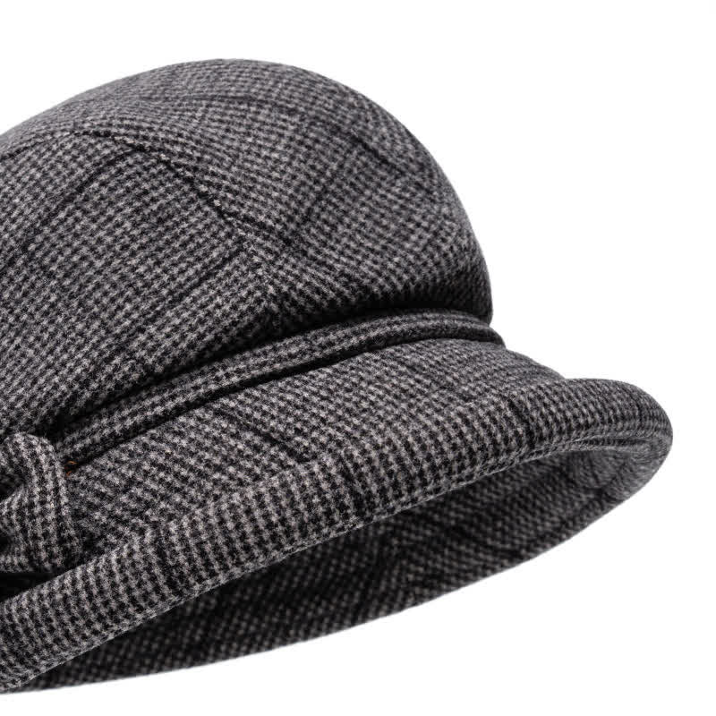 Warme Damen-Baskenmütze mit Karomuster und Schleifenverzierung - image 1