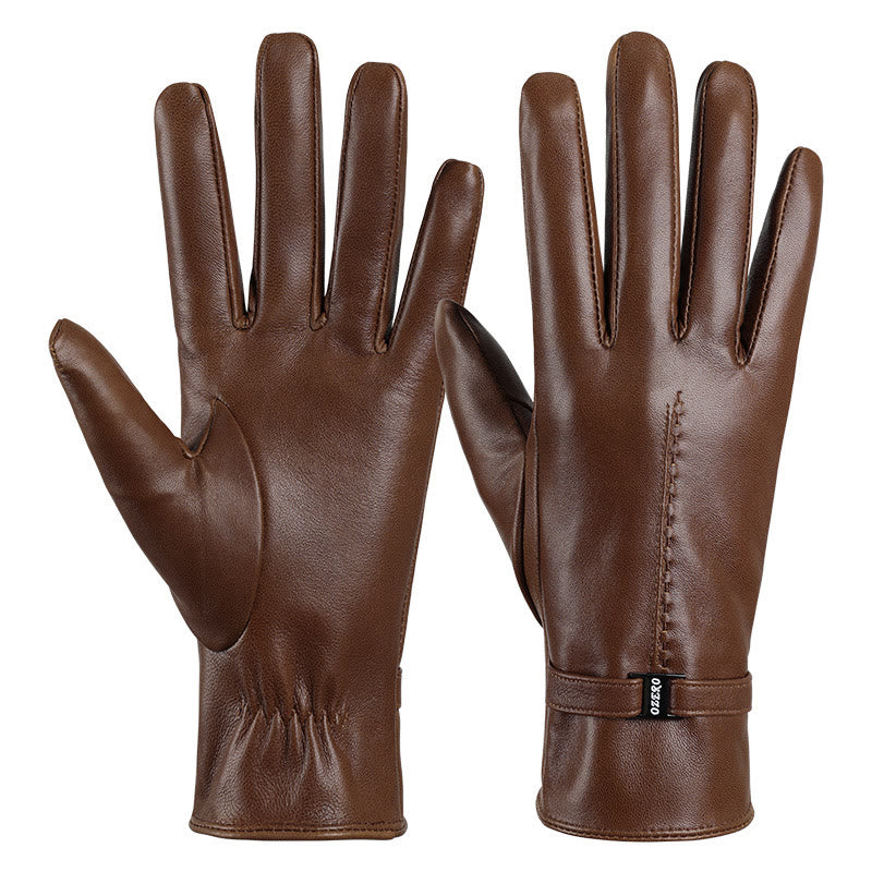 Elegante, warme Winterhandschuhe aus orangefarbenem Leder für Damen - Kaffee - L - image 5