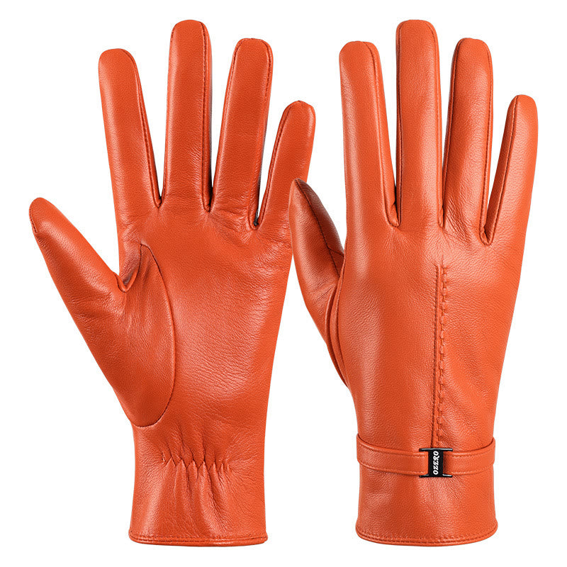 Elegante, warme Winterhandschuhe aus orangefarbenem Leder für Damen - Orange - L - image 1