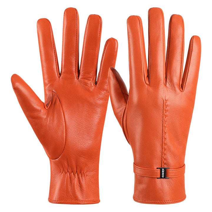 Elegante, warme Winterhandschuhe aus orangefarbenem Leder für Damen - Orange - L - image 1