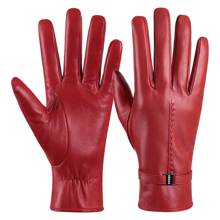 Elegante, warme Winterhandschuhe aus orangefarbenem Leder für Damen - Rot - L - image 4
