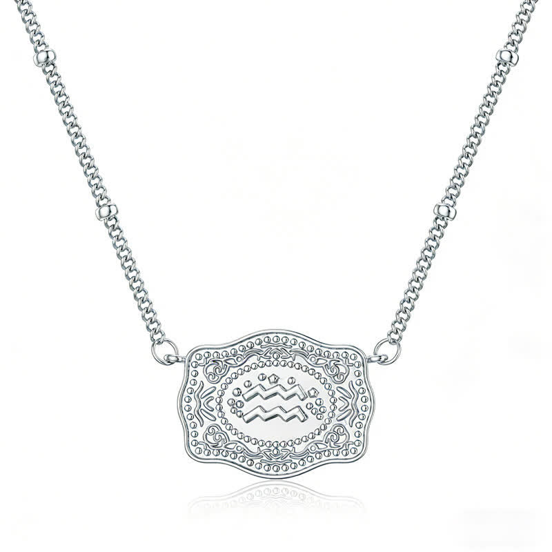 Silberne Mini-Halskette mit Prägung und zwölf Sternzeichen - Wassermann - image 5