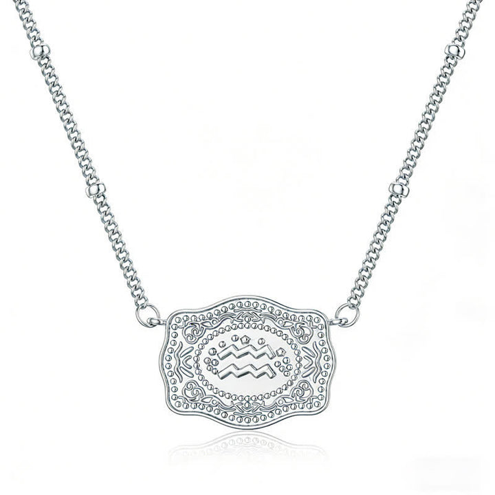 Silberne Mini-Halskette mit Prägung und zwölf Sternzeichen - Wassermann - image 5