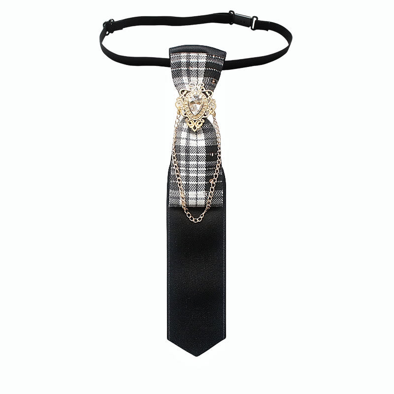 Patchwork-Krawatte aus kariertem und einfarbigem Stoff mit Kettenverzierung, verstellbar - Stil Nr. 6 - image 8