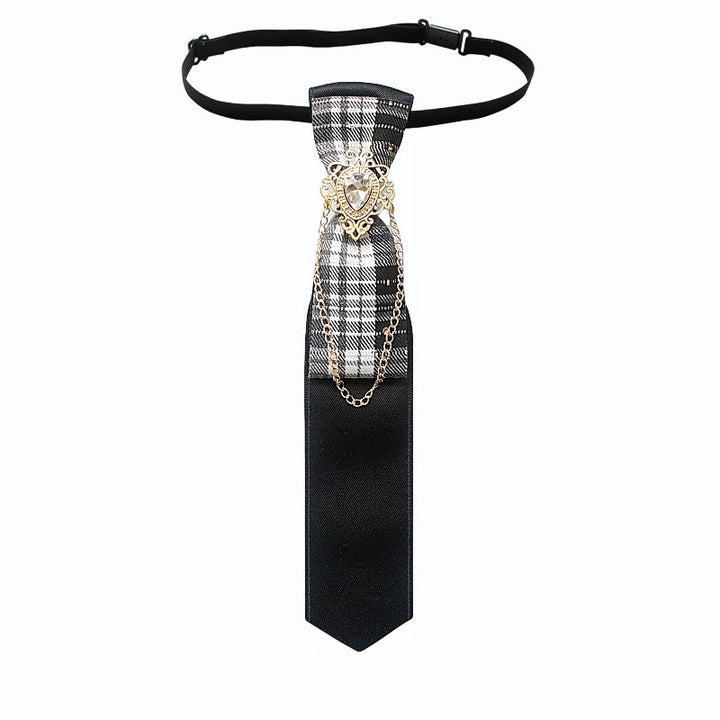 Patchwork-Krawatte aus kariertem und einfarbigem Stoff mit Kettenverzierung, verstellbar - Stil Nr. 6 - image 8