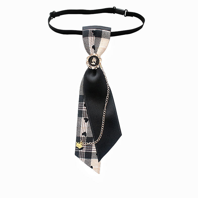 Patchwork-Krawatte aus kariertem und einfarbigem Stoff mit Kettenverzierung, verstellbar - Stil Nr. 2 - image 3