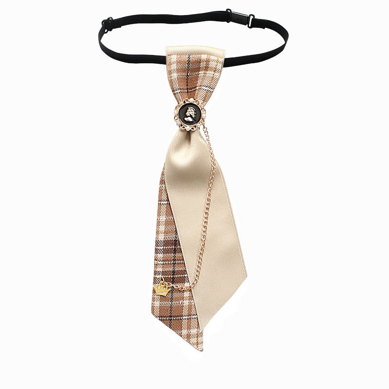 Patchwork-Krawatte aus kariertem und einfarbigem Stoff mit Kettenverzierung, verstellbar - Stil Nr. 4 - image 6