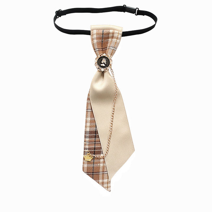 Patchwork-Krawatte aus kariertem und einfarbigem Stoff mit Kettenverzierung, verstellbar - Stil Nr. 4 - image 6