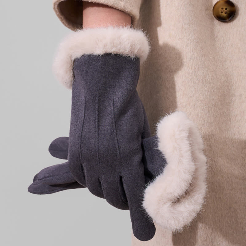 Warme Damen-Winterhandschuhe aus Veloursleder mit Touchscreen-Funktion - Grau - image 6