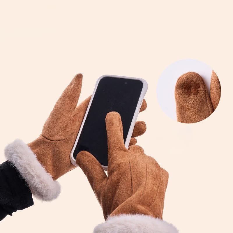 Warme Damen-Winterhandschuhe aus Veloursleder mit Touchscreen-Funktion - image 1