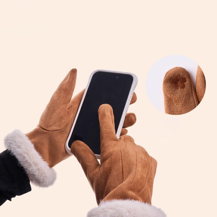 Warme Damen-Winterhandschuhe aus Veloursleder mit Touchscreen-Funktion - image 1