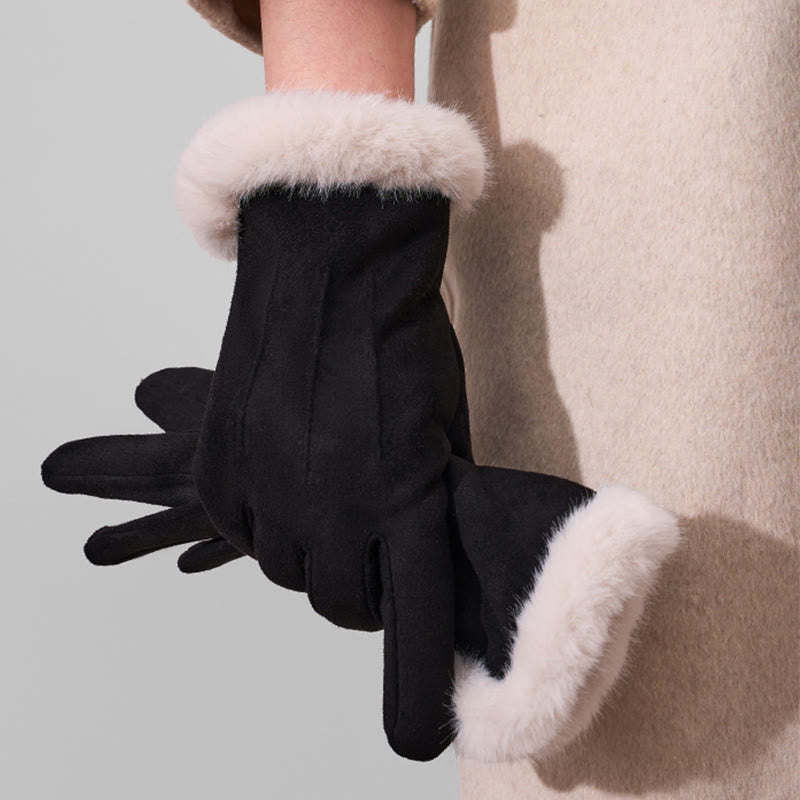 Warme Damen-Winterhandschuhe aus Veloursleder mit Touchscreen-Funktion - Schwarz - image 7