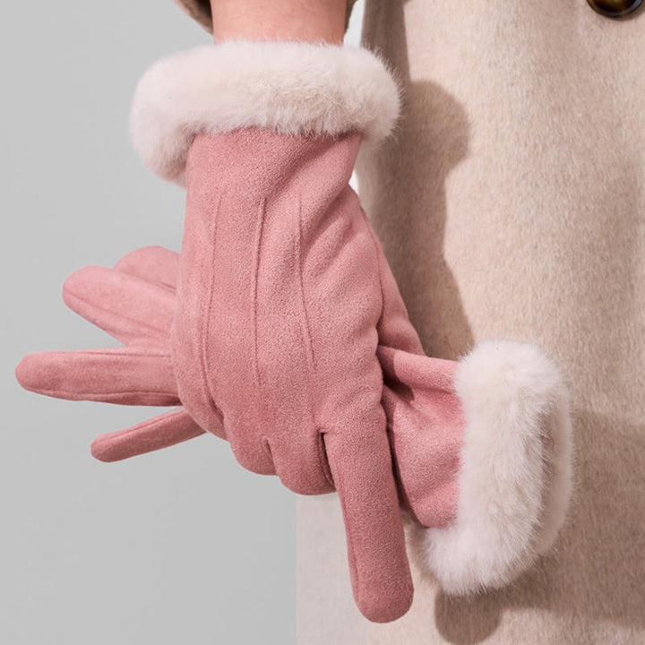 Warme Damen-Winterhandschuhe aus Veloursleder mit Touchscreen-Funktion - Rosa - image 8
