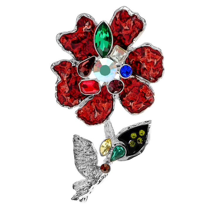 Mehrfarbige Kristall-Blumenbrosche aus Silber - image 4