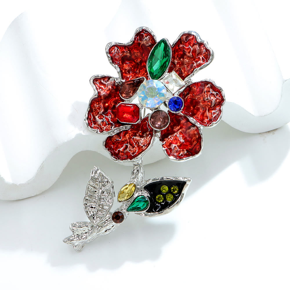 Mehrfarbige Kristall-Blumenbrosche aus Silber - image 1