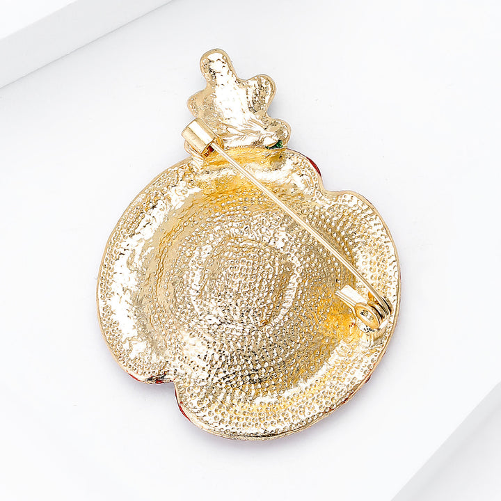 Brosche in Mohnblumenform aus rotem Kristall mit grünem Stiel und goldenen Akzenten - image 3