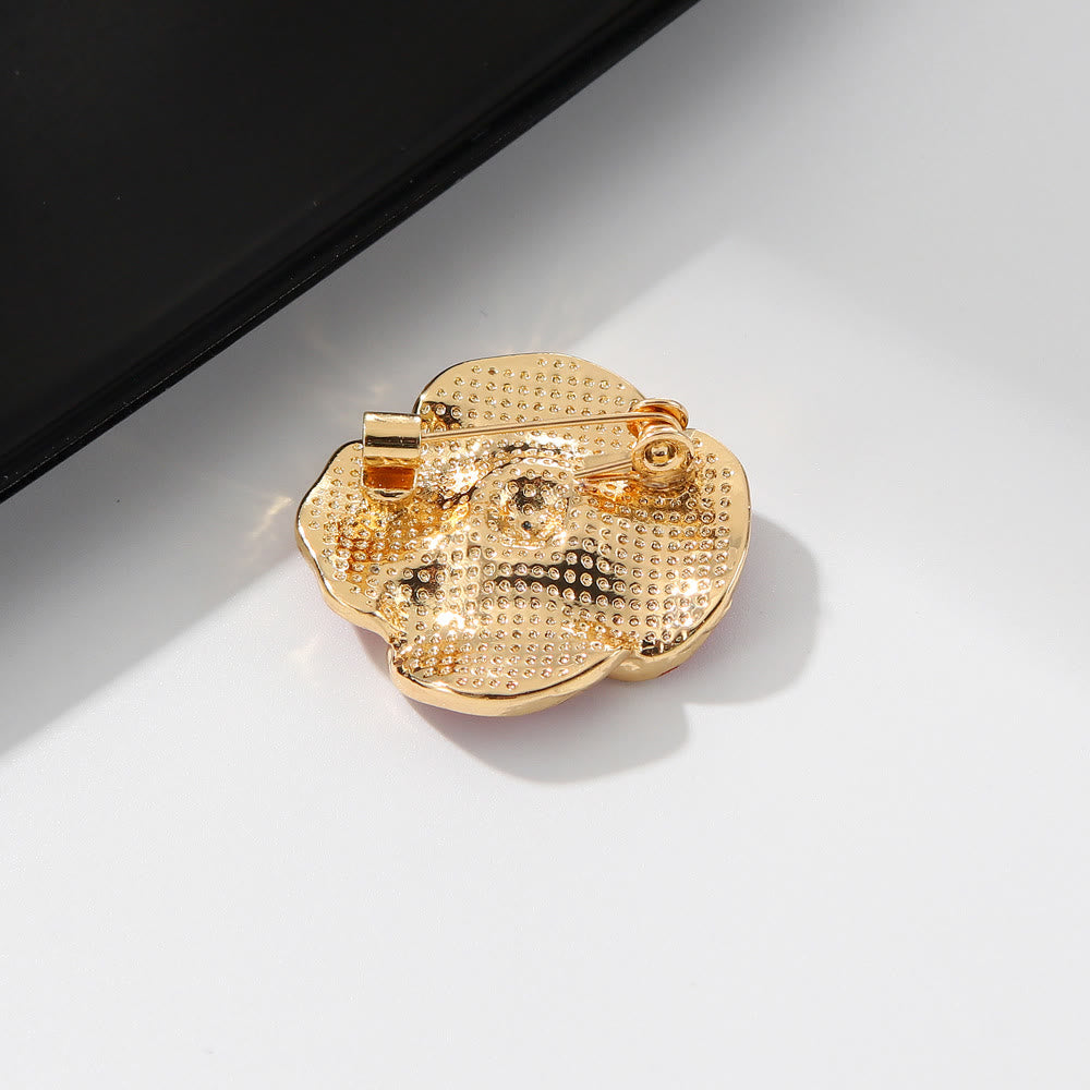 Brosche mit rotem Mohnblumenmotiv und silberner Borte - image 2