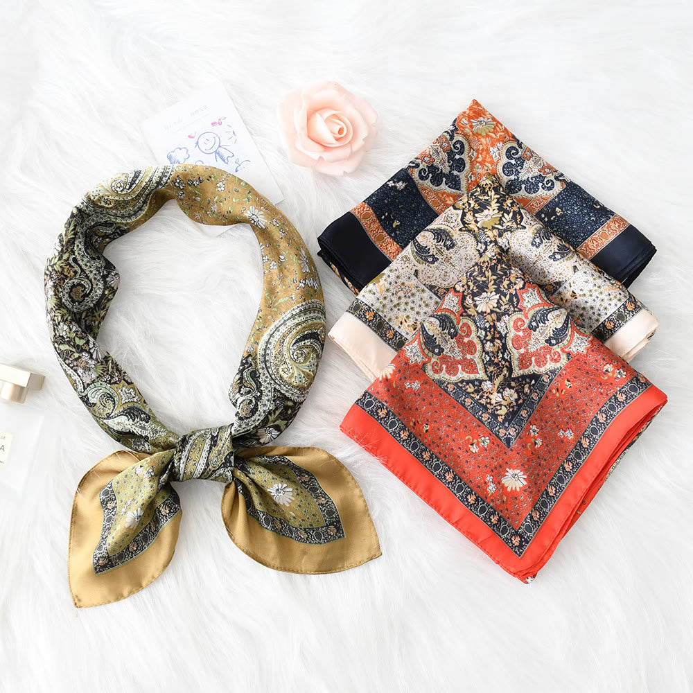 Eleganter quadratischer Schal aus seidigem Satin mit Vintage-Paisley-Muster für Damen, ideal für jede Jahreszeit. - image 0