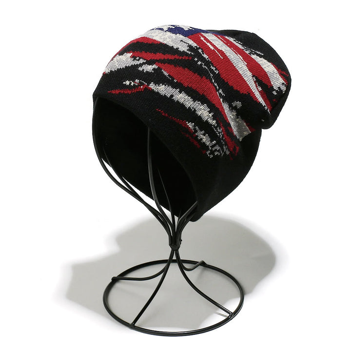 Stylische Herren-Strickmütze mit Used-Look-Muster und amerikanischer Flagge, mehrfarbig - image 3