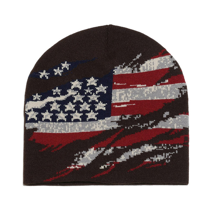 Stylische Herren-Strickmütze mit Used-Look-Muster und amerikanischer Flagge, mehrfarbig - Kaffee - 58 (22 7/8") - image 8