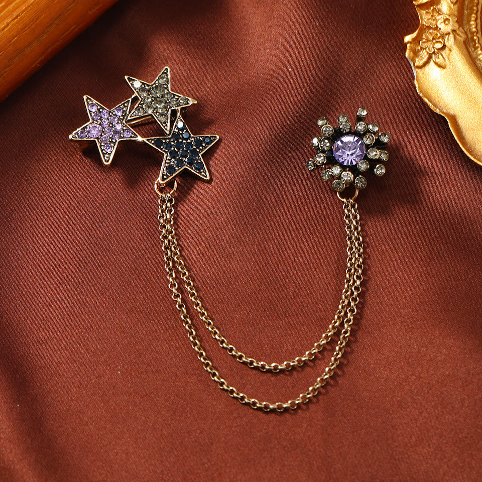 Vintage-Brosche mit Edelsteinbesatz, Halbmondform, Doppelkette und goldenen Akzenten - Stil Nr. 7 - image 6