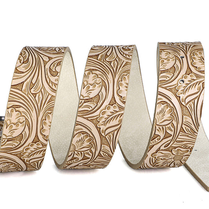 Herren-Retro-Ledergürtel aus silberfarbenem Leder mit ovaler, geschnitzter Schnalle - image 4