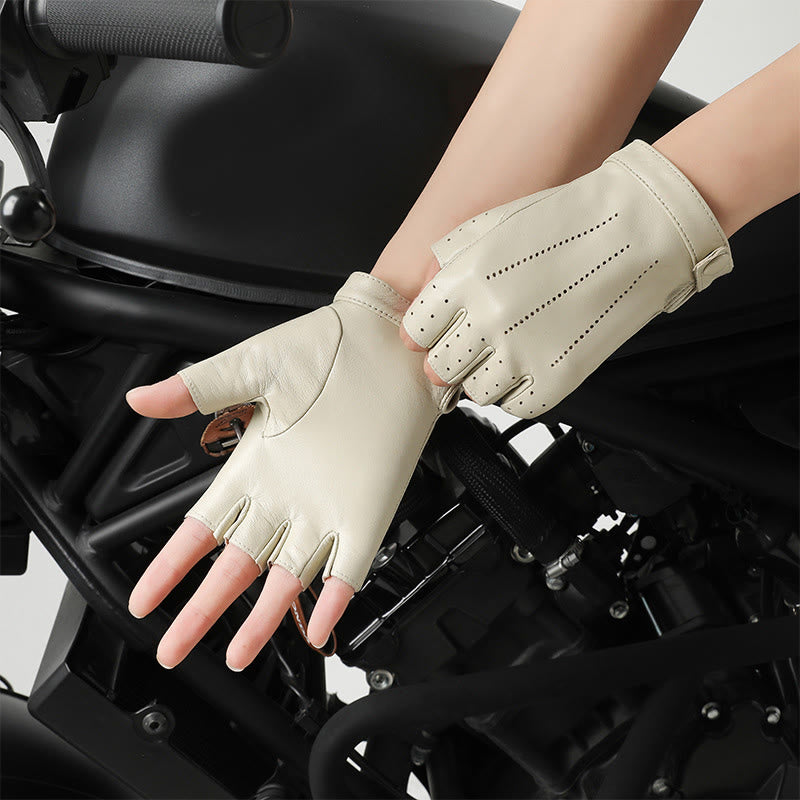 Atmungsaktive, schützende Halbfinger-Radhandschuhe aus Leder für Damen - Beige - XL - image 7