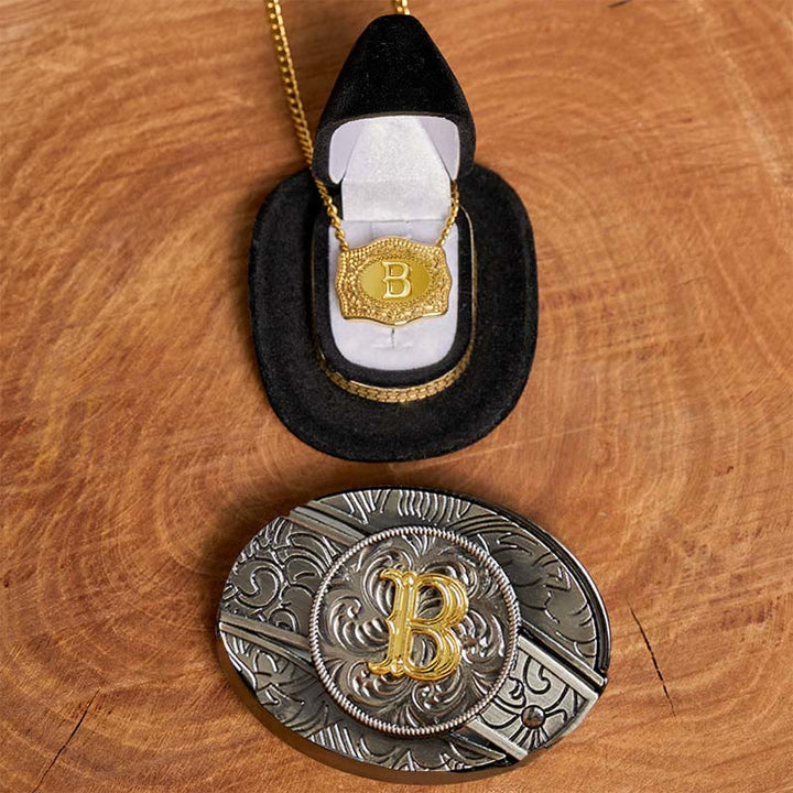 DIY-Set mit versteckter Gürtelschnalle, Goldkette und Initialen - B - Ohne Gürtel - image 2