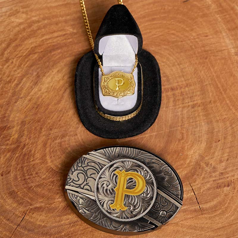 DIY-Set mit versteckter Gürtelschnalle, Goldkette und Initialen - P - Ohne Gürtel - image 21