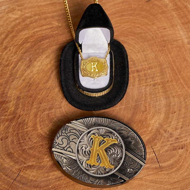 DIY-Set mit versteckter Gürtelschnalle, Goldkette und Initialen - K - Ohne Gürtel - image 16