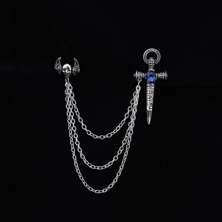 Dark Punk Totenkopf-Flügel- und Dolch-Brosche mit mehreren Ketten im Dual-Style - Silber - image 2