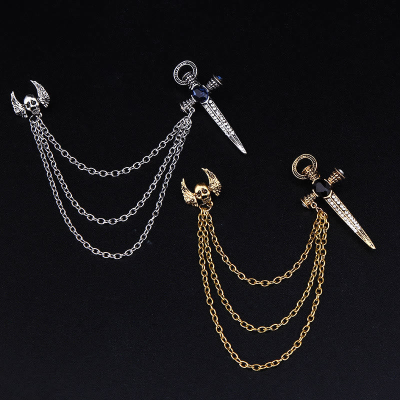 Dark Punk Totenkopf-Flügel- und Dolch-Brosche mit mehreren Ketten im Dual-Style - image 0