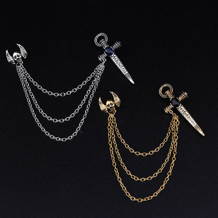 Dark Punk Totenkopf-Flügel- und Dolch-Brosche mit mehreren Ketten im Dual-Style - image 0
