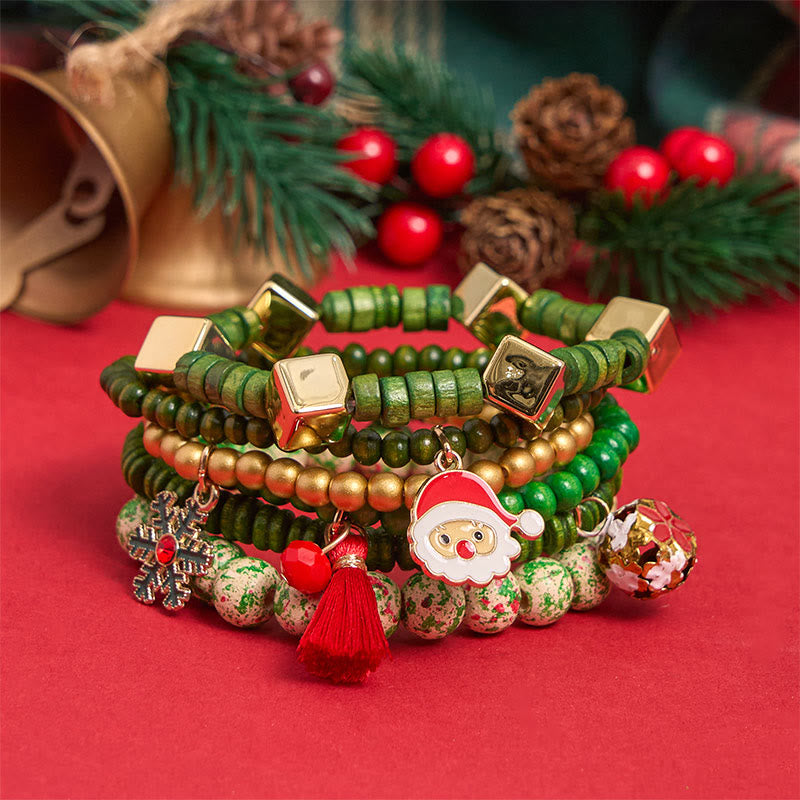 6-teiliges grünes Weihnachtsperlen-Anhänger-Armband-Set - image 0
