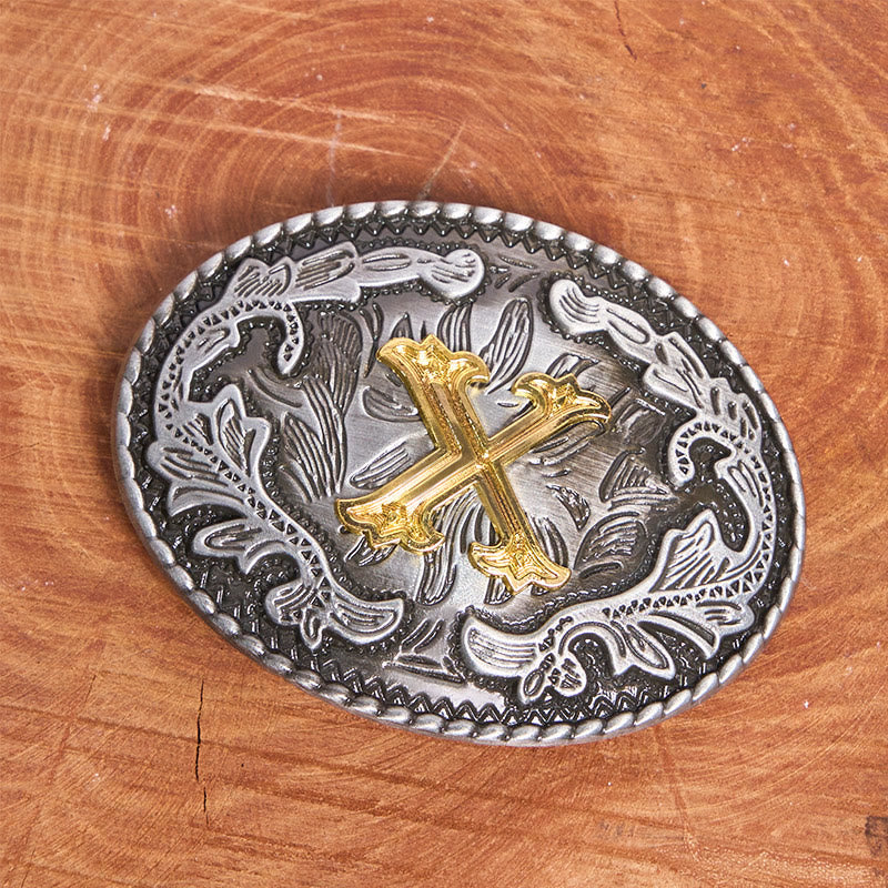 Vintage Herren-Ledergürtel aus Silber mit ovaler, eingravierter goldener Buchstabenschnalle - image 1