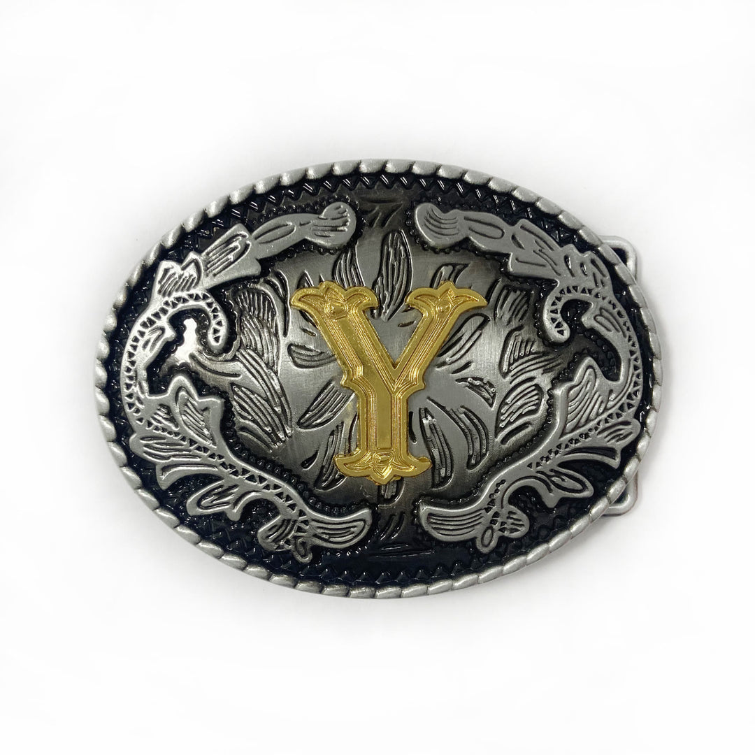 Vintage Herren-Ledergürtel aus Silber mit ovaler, eingravierter goldener Buchstabenschnalle - Y - Ohne Gürtel - image 32