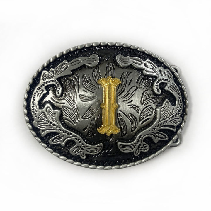 Vintage Herren-Ledergürtel aus Silber mit ovaler, eingravierter goldener Buchstabenschnalle - ICH - Ohne Gürtel - image 17