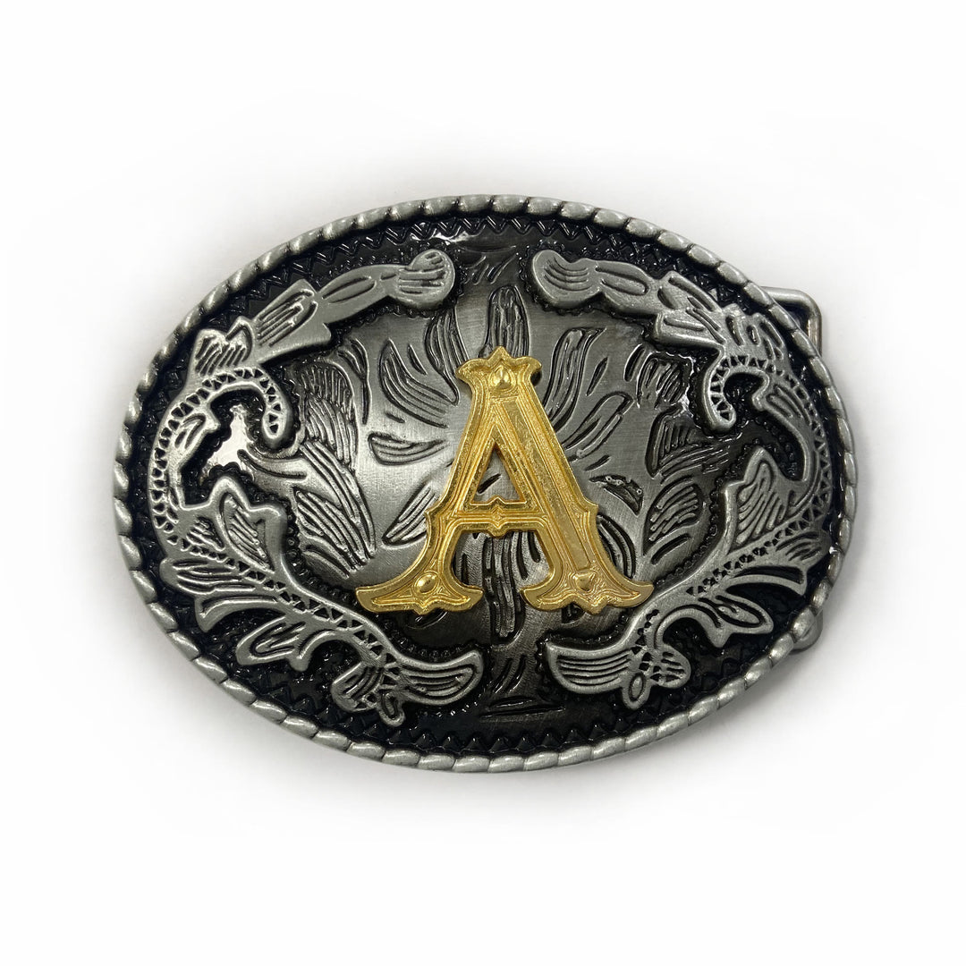 Vintage Herren-Ledergürtel aus Silber mit ovaler, eingravierter goldener Buchstabenschnalle - A - Ohne Gürtel - image 10